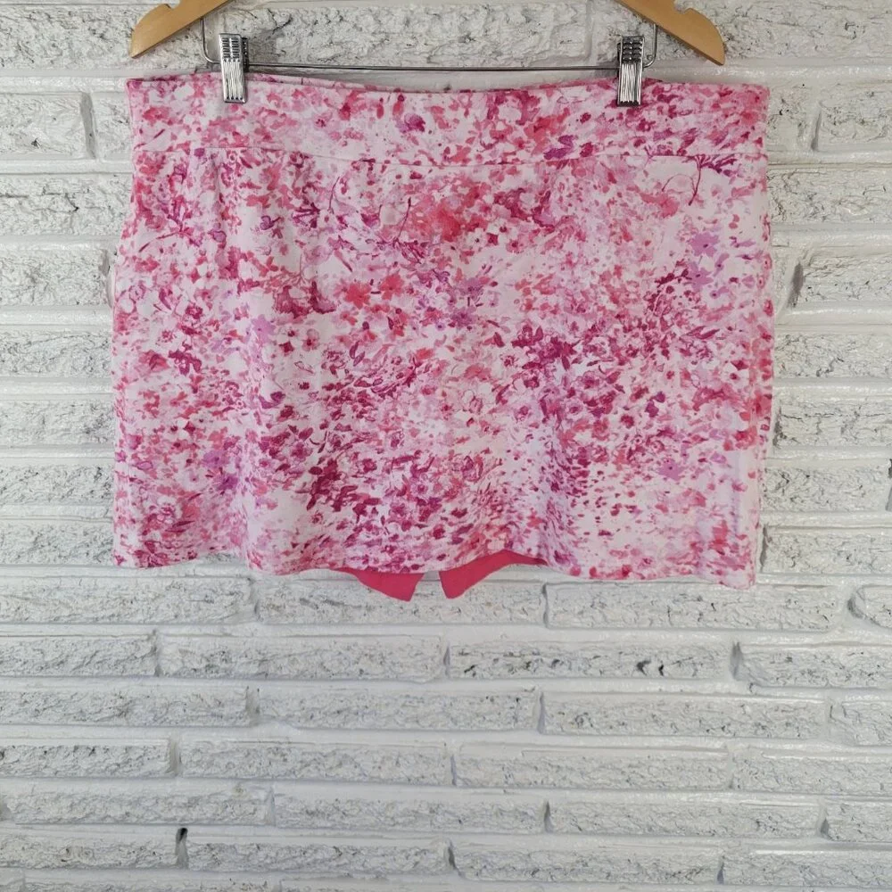 Jones New York XL Pink Floral Skort Cotton Pull On Elastic Waist FLO309XE